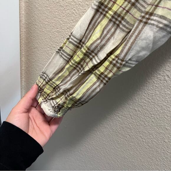 Free People It’s The Good Life Plaid Top Button Front Crop Blouse Size Medium - Picture 7 of 9